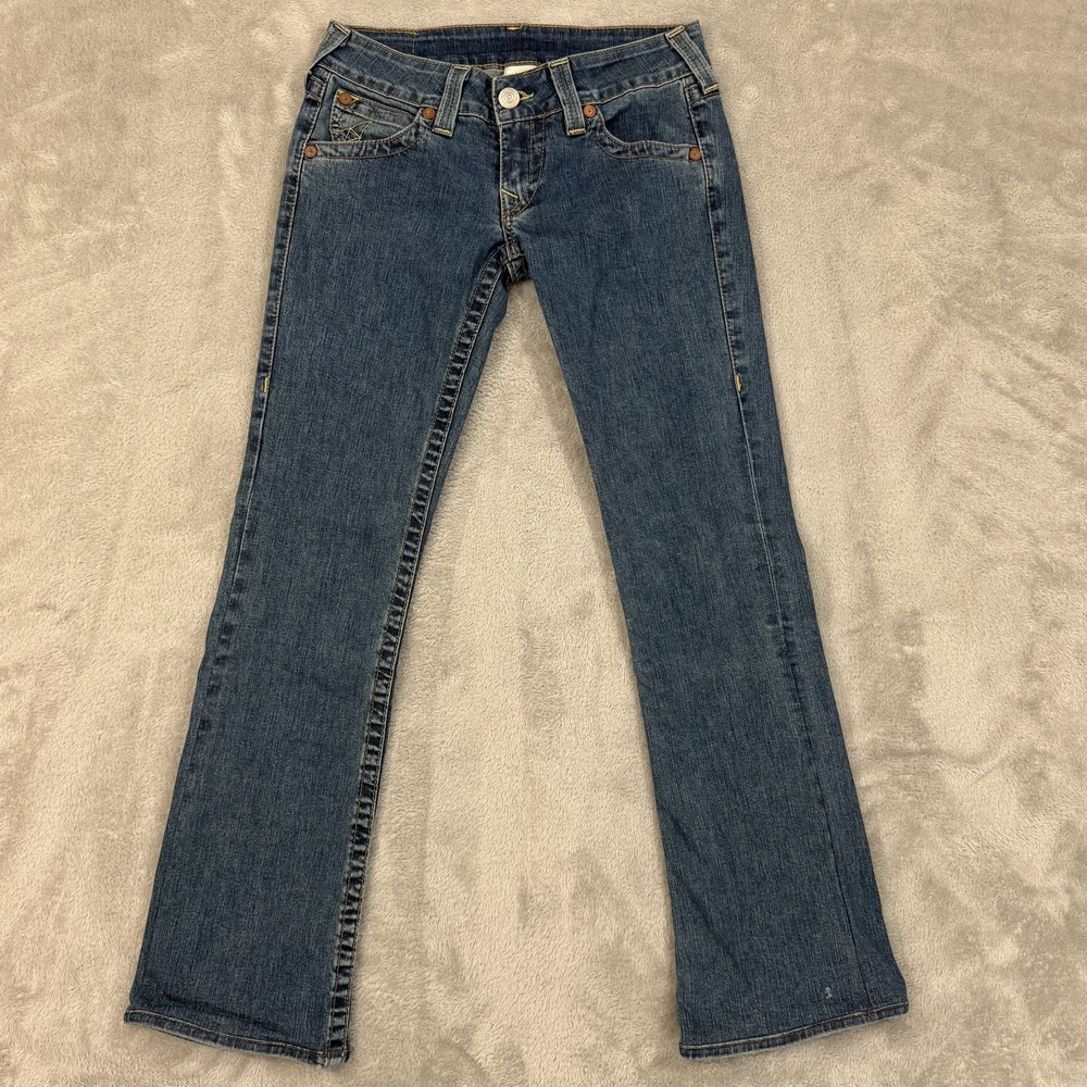 True‎ Religion Jeans Womens 28x30 Blue Low Rise Bootcut Flare Stretch Flex USA